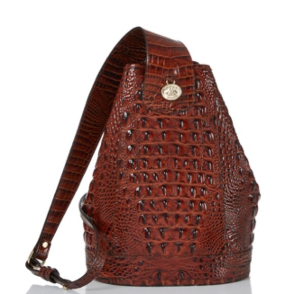 Brahmin Allie Pecan Melbourne Croc Embossed Sling Backpack - Picture 10 of 12
